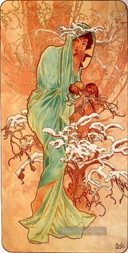  Winter Kunst - Winter 1896panel Tschechisch Jugendstil Alphonse Mucha